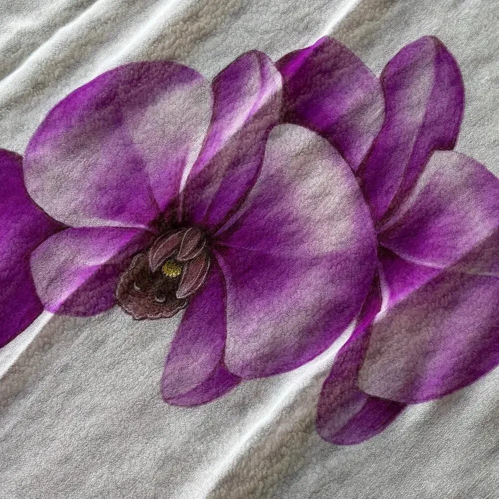Sheer silk chiffon scarf long rectangle wrap pink purple floral hand painted